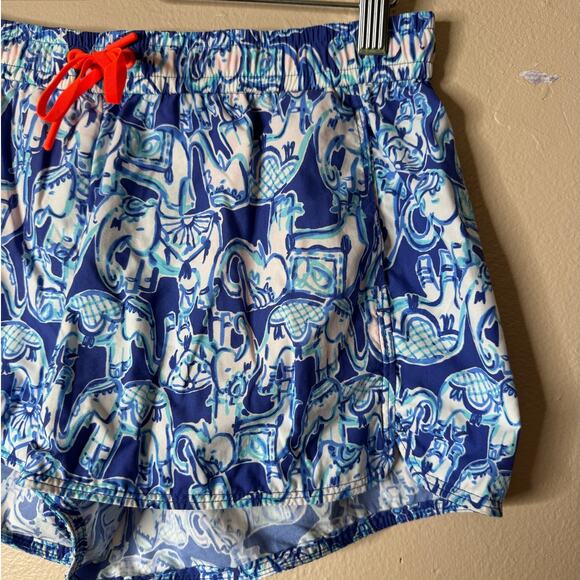 Lilly Pulitzer Medium 3" Nylon Run Around Shorts in Blue Elephant Get Trunky - Picture 3 of 11